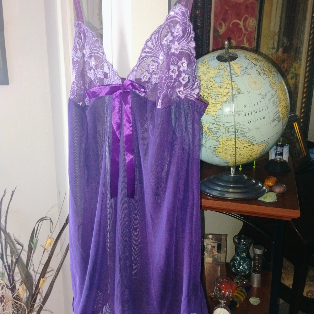 Purple Lace Chemise with Sheer Elegance